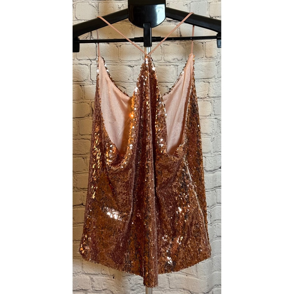Anna-Kaci Rose Gold Sequin Cami Top Sparkle & Shine Racerback Tank XL - Picture 2 of 5